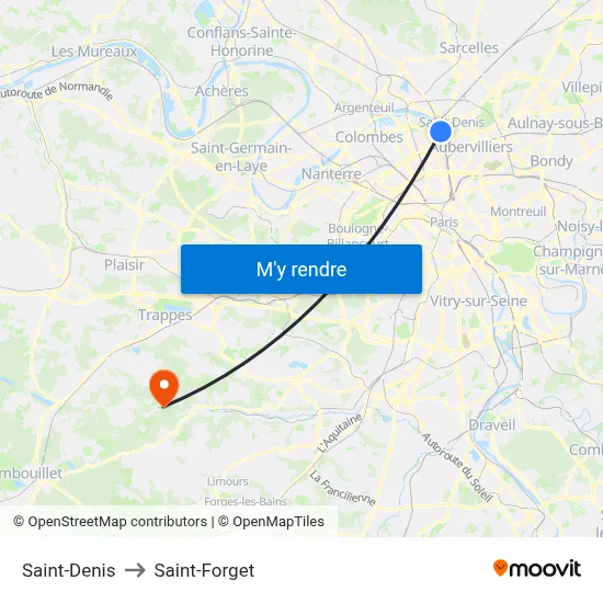 Saint-Denis to Saint-Forget map