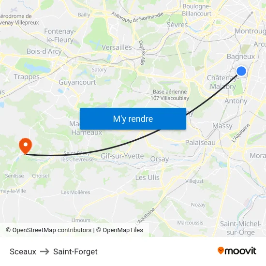 Sceaux to Saint-Forget map