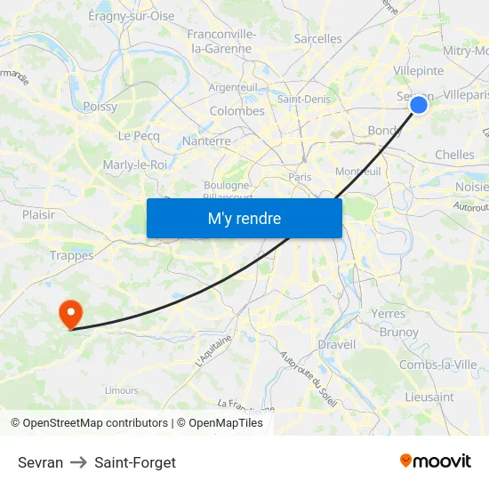 Sevran to Saint-Forget map
