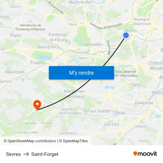 Sevres to Saint-Forget map