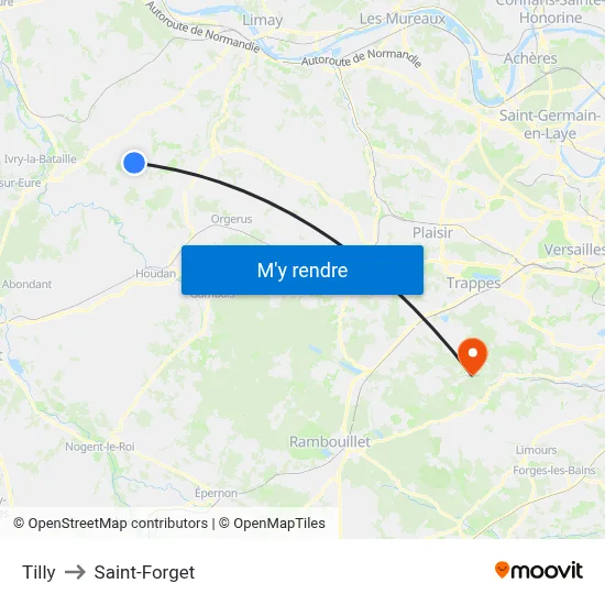 Tilly to Saint-Forget map