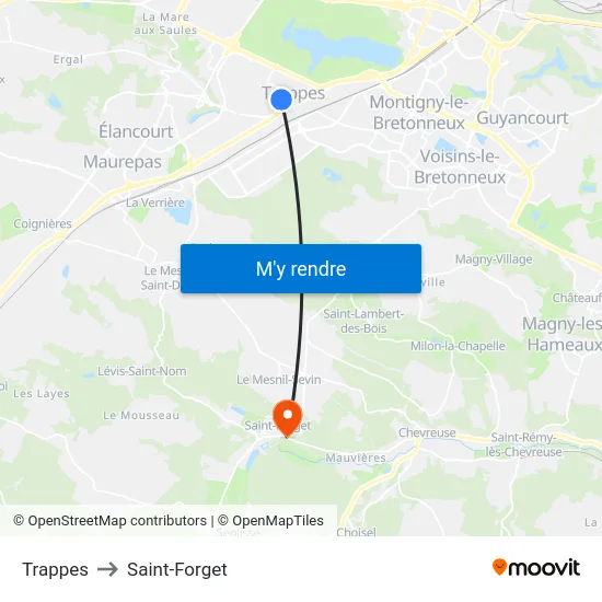 Trappes to Saint-Forget map