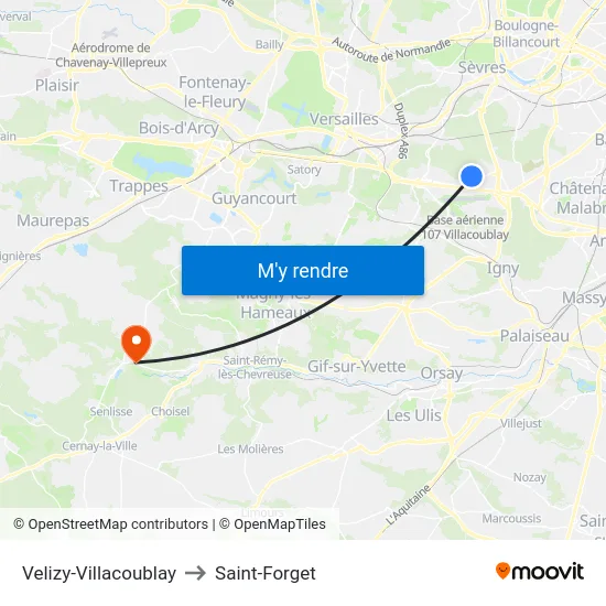 Velizy-Villacoublay to Saint-Forget map