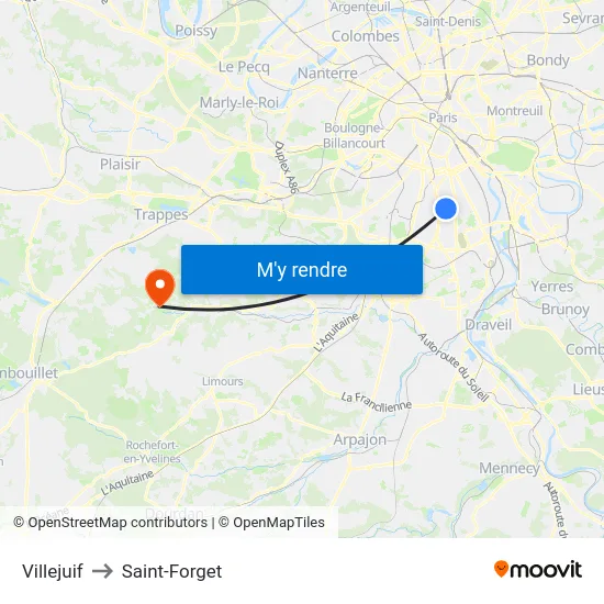 Villejuif to Saint-Forget map
