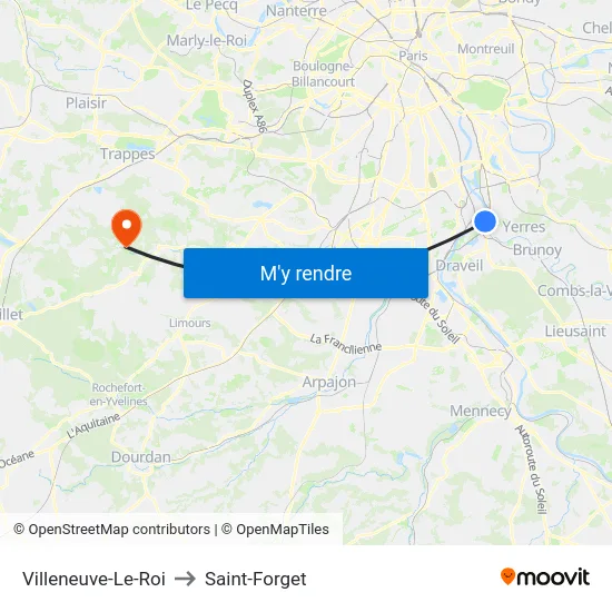 Villeneuve-Le-Roi to Saint-Forget map