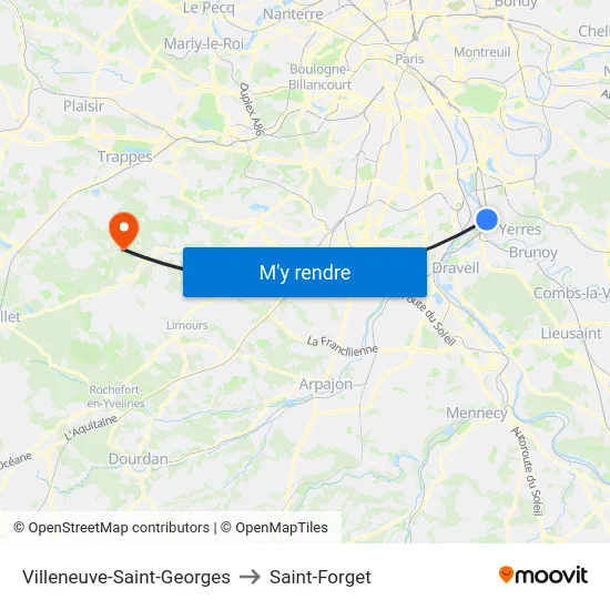 Villeneuve-Saint-Georges to Saint-Forget map