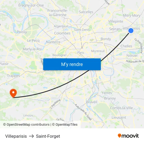 Villeparisis to Saint-Forget map