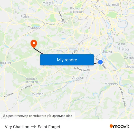 Viry-Chatillon to Saint-Forget map