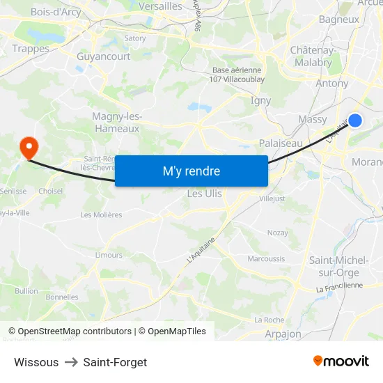 Wissous to Saint-Forget map