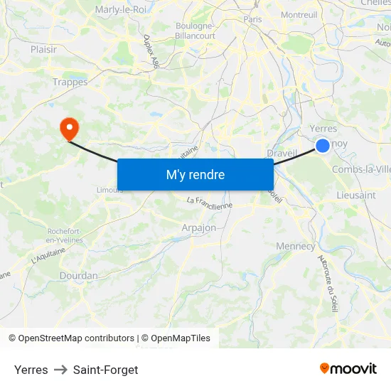 Yerres to Saint-Forget map
