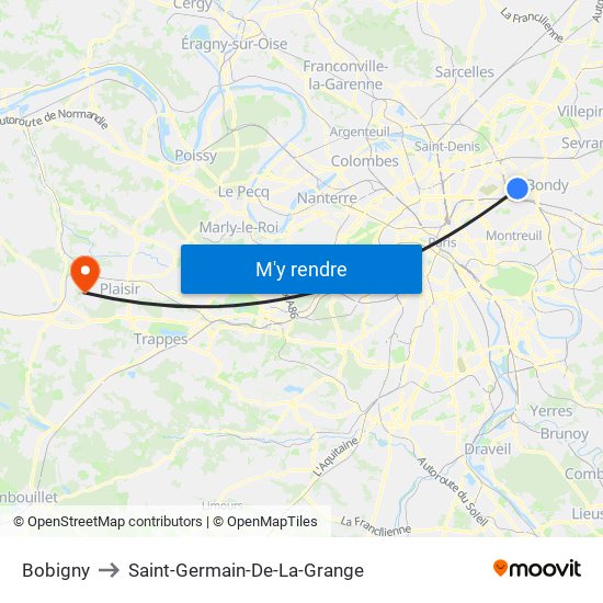Bobigny to Saint-Germain-De-La-Grange map