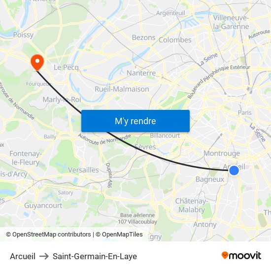 Arcueil to Saint-Germain-En-Laye map