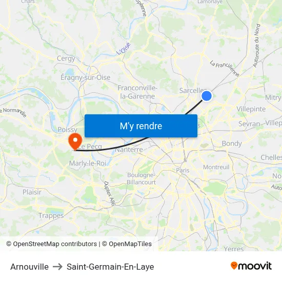 Arnouville to Saint-Germain-En-Laye map