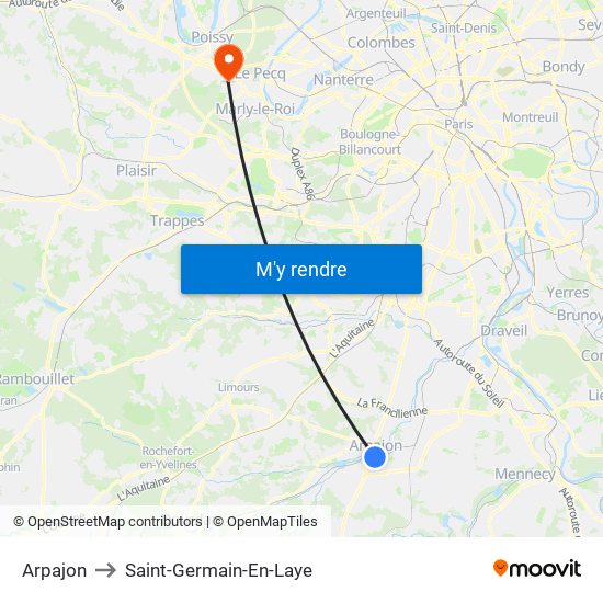 Arpajon to Saint-Germain-En-Laye map