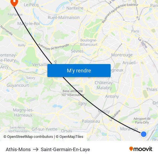 Athis-Mons to Saint-Germain-En-Laye map