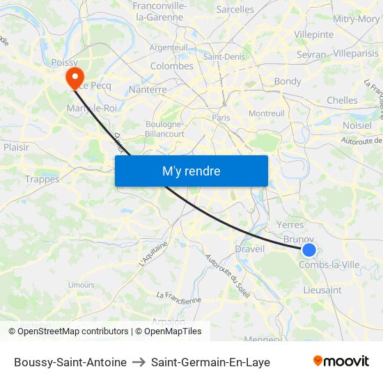Boussy-Saint-Antoine to Saint-Germain-En-Laye map