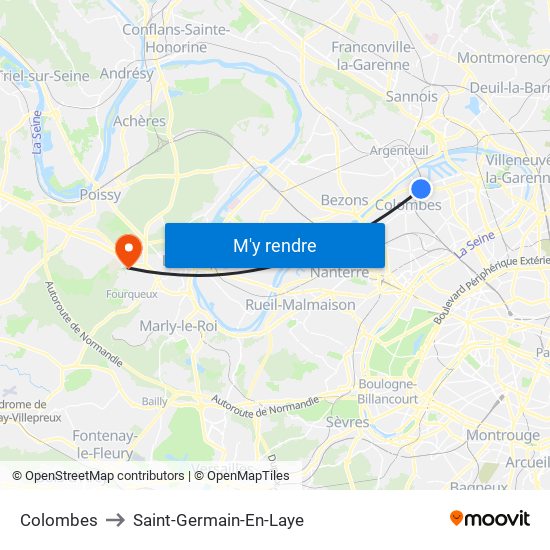 Colombes to Saint-Germain-En-Laye map