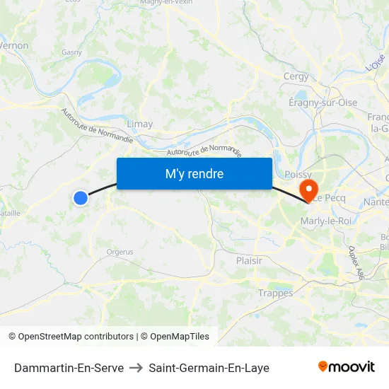 Dammartin-En-Serve to Saint-Germain-En-Laye map