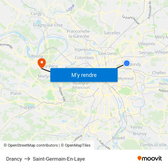 Drancy to Saint-Germain-En-Laye map