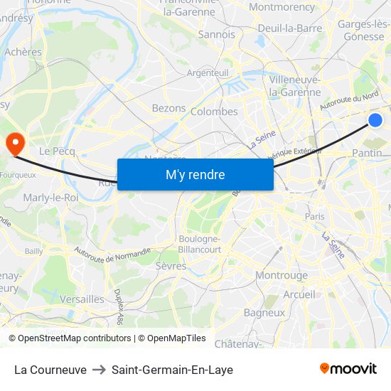 La Courneuve to Saint-Germain-En-Laye map