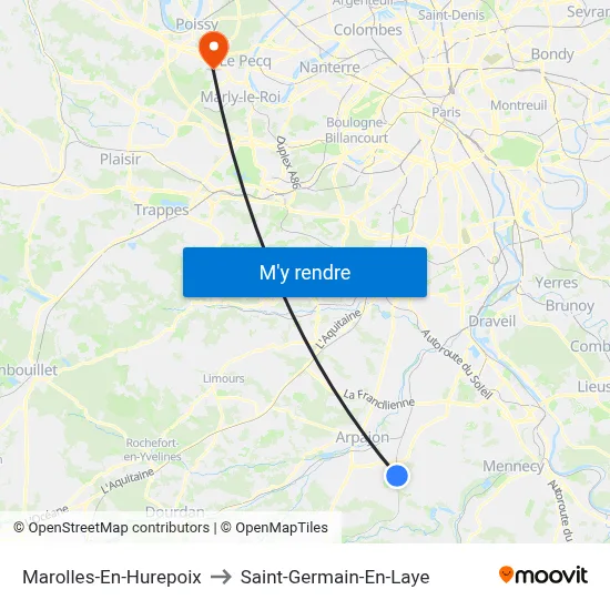 Marolles-En-Hurepoix to Saint-Germain-En-Laye map