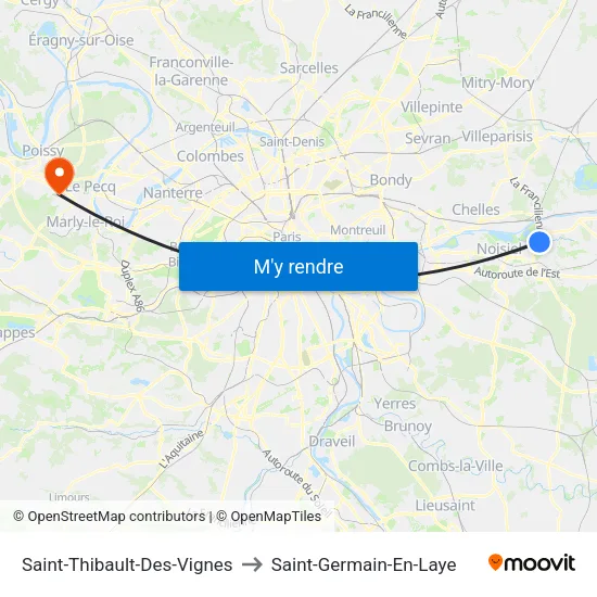 Saint-Thibault-Des-Vignes to Saint-Germain-En-Laye map