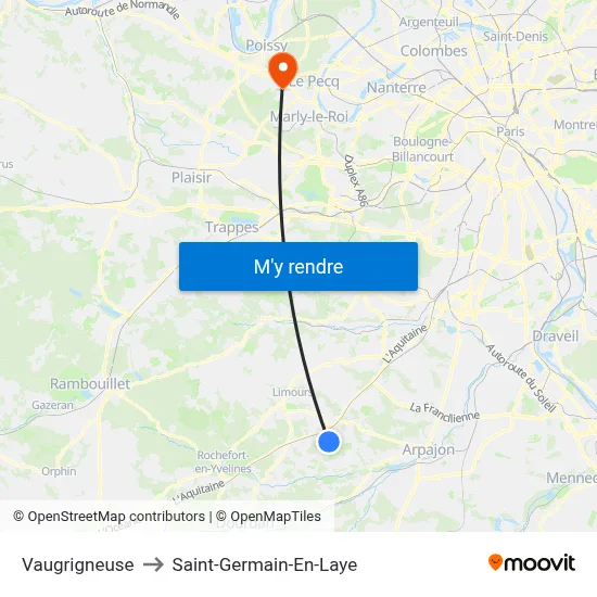 Vaugrigneuse to Saint-Germain-En-Laye map