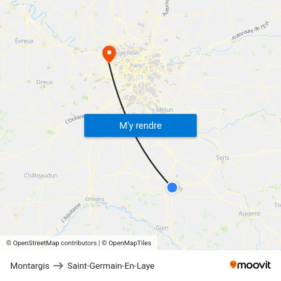 Montargis to Saint-Germain-En-Laye map