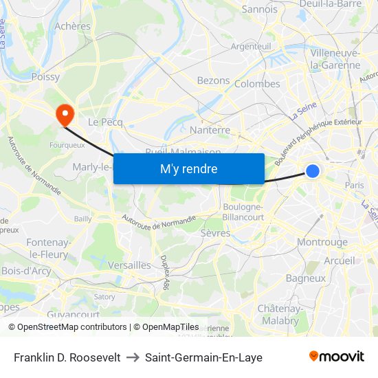 Franklin D. Roosevelt to Saint-Germain-En-Laye map
