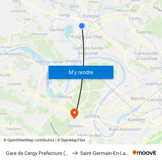 Gare de Cergy Préfecture (C) to Saint-Germain-En-Laye map