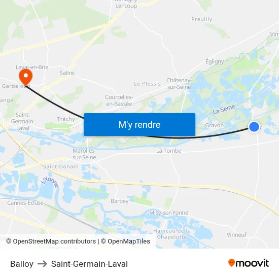 Balloy to Saint-Germain-Laval map