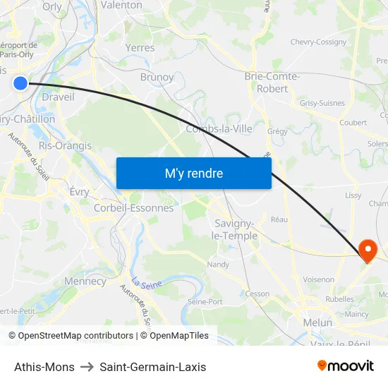 Athis-Mons to Saint-Germain-Laxis map