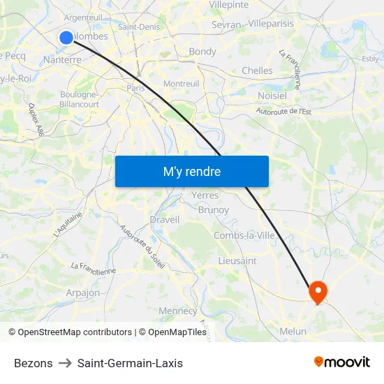 Bezons to Saint-Germain-Laxis map