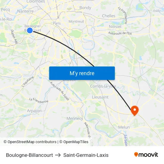 Boulogne-Billancourt to Saint-Germain-Laxis map