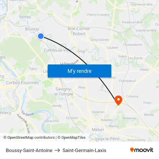 Boussy-Saint-Antoine to Saint-Germain-Laxis map