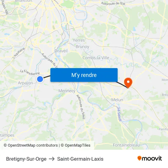 Bretigny-Sur-Orge to Saint-Germain-Laxis map