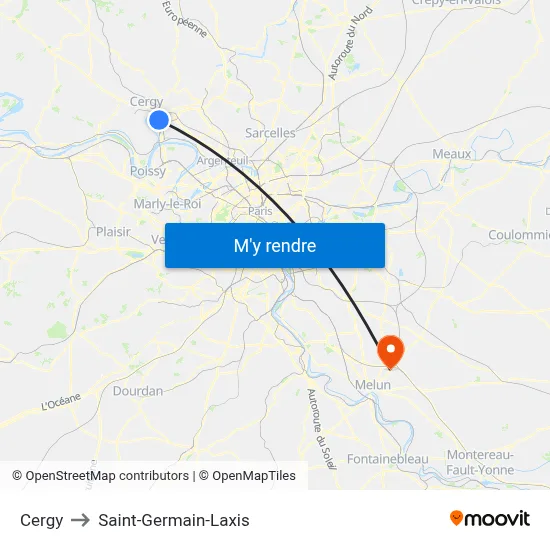 Cergy to Saint-Germain-Laxis map