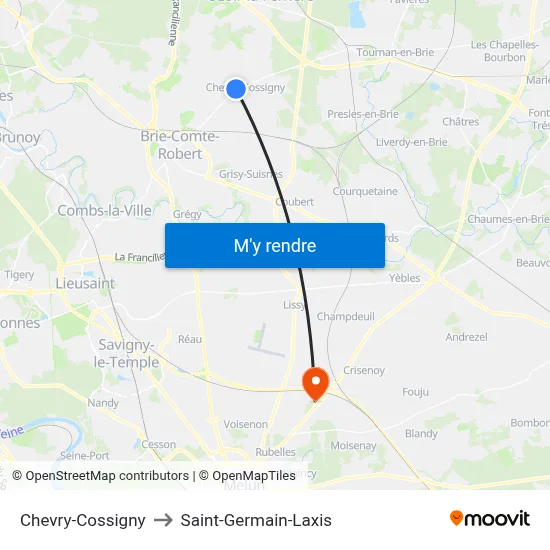 Chevry-Cossigny to Saint-Germain-Laxis map