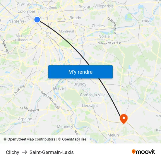 Clichy to Saint-Germain-Laxis map