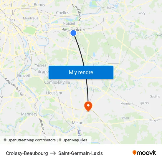 Croissy-Beaubourg to Saint-Germain-Laxis map