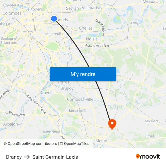 Drancy to Saint-Germain-Laxis map