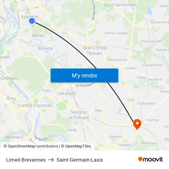 Limeil-Brevannes to Saint-Germain-Laxis map