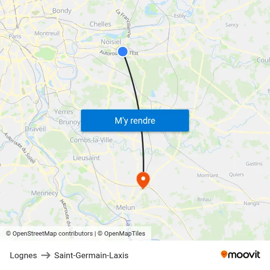 Lognes to Saint-Germain-Laxis map