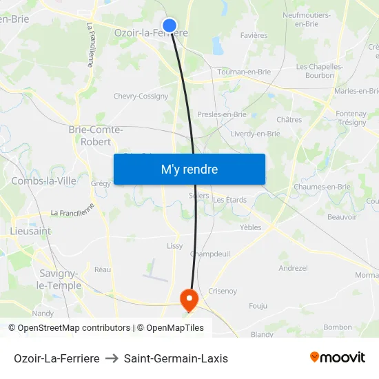 Ozoir-La-Ferriere to Saint-Germain-Laxis map