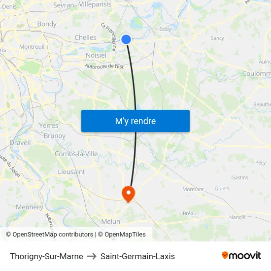 Thorigny-Sur-Marne to Saint-Germain-Laxis map