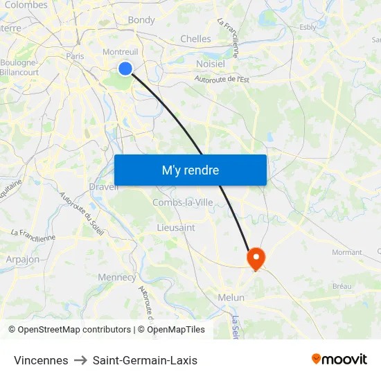 Vincennes to Saint-Germain-Laxis map