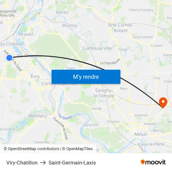 Viry-Chatillon to Saint-Germain-Laxis map