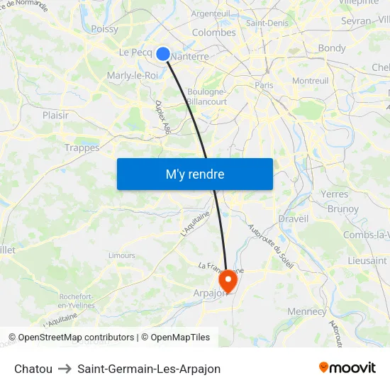 Chatou to Saint-Germain-Les-Arpajon map
