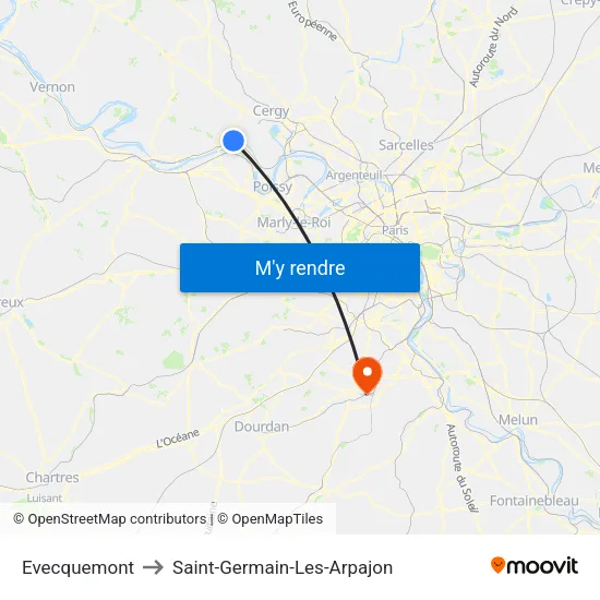 Evecquemont to Saint-Germain-Les-Arpajon map