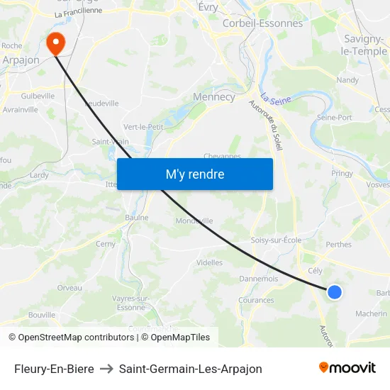 Fleury-En-Biere to Saint-Germain-Les-Arpajon map